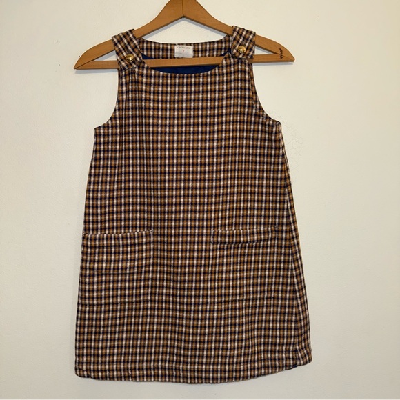 J CREW CREWCUTS Jumper Girls 10 Blue & Yellow Checkered Front Pockets Dress - Picture 1 of 7